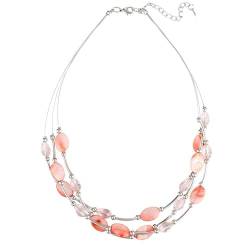 Bulinlin Damen Silber Perlenkette mit Kristall Statement Mehrreihige Boho Choker Halskette Modeschmuck Geburtstagsgeschenke für Frauen (13-Pink) von Bulinlin