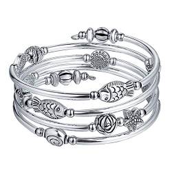 Bulinlin Damen Wickelarmband aus Natur Achat Stein Mehrschichtiges Perlen Silber Armkette Valentinstag Modeschmuck Geschenk (Metall) von Bulinlin