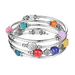 Bulinlin Damen Wickelarmband mit Achat Stein Silber Mehrschichtiges Perlen Armbänder Geburtstags Modeschmuck Geschenk für Frauen(Colorful) von Bulinlin