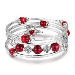 Bulinlin Damen Wickelarmband mit Achat Stein Silber Mehrschichtiges Perlen Armbänder Geburtstags Modeschmuck Geschenk für Frauen(Dark Red) von Bulinlin