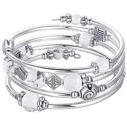 Bulinlin Damen Wickelarmband mit Achat Stein Silber Mehrschichtiges Perlen Armbänder Geburtstags Modeschmuck Geschenk für Frauen(Howlite) von Bulinlin