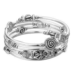 Bulinlin Damen Wickelarmband mit Achat Stein Silber Mehrschichtiges Perlen Armbänder Geburtstags Modeschmuck Geschenk für Frauen(Metal) von Bulinlin