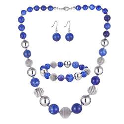 Bulinlin Perlen Damen Schmuck Set Silber Choker Halskette Ohrringe Creolen Statement Modeschmuck Weihnachtsgenchenke für Frauen(Sapphire) von Bulinlin