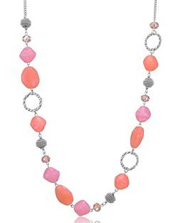 Bulinlin Silber Perplen Lang Kette für Damen Boho Statement Chain Halskette Modeschmuck Geburtstagsgeschenke für Frauen（Dark light pink） von Bulinlin