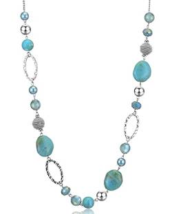 Bulinlin Silber Perplen Lang Kette für Damen Boho Statement Chain Halskette Modeschmuck Geburtstagsgeschenke für Frauen（Turquoise） von Bulinlin