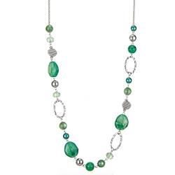 Bulinlin Silber Perplen Lang Kette für Damen Boho Statement Chain Halskette Modeschmuck Geburtstagsgeschenke für Frauen (52-Jade green) von Bulinlin