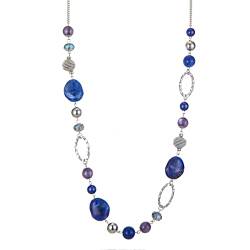 Bulinlin Silber Perplen Lang Kette für Damen Boho Statement Chain Halskette Modeschmuck Geburtstagsgeschenke für Frauen (52-Sapphire) von Bulinlin