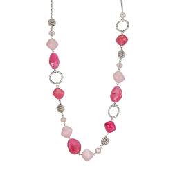 Bulinlin Silber Perplen Lang Kette für Damen Boho Statement Chain Halskette Modeschmuck Geburtstagsgeschenke für Frauen (53-Dark light hot pink) von Bulinlin