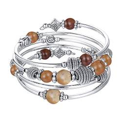 Bulinlin Silber Wickelarmband mit Naturstein Perlen Boho Mehrschichtiges Damen Armbänder Geburtstags Modegeschenk für Frauen(Brown) von Bulinlin