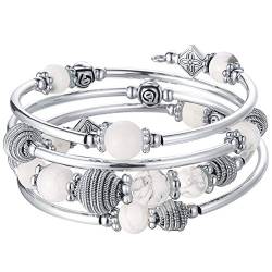 Bulinlin Silber Wickelarmband mit Naturstein Perlen Boho Mehrschichtiges Damen Armbänder Geburtstags Modegeschenk für Frauen(Howlite) von Bulinlin