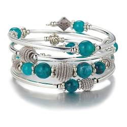 Bulinlin Silber Wickelarmband mit Naturstein Perlen Boho Mehrschichtiges Damen Armbänder Geburtstags Modegeschenk für Frauen (Meergrün) von Bulinlin