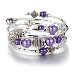 Bulinlin Silber Wickelarmband mit Naturstein Perlen Boho Mehrschichtiges Damen Armbänder Geburtstags Modegeschenk für Frauen (Violett Perle) von Bulinlin