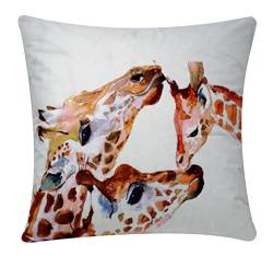 Aquarell Effekt Familie Liebe Giraffe Print Chenille Baumwolle 17 x 17 Zoll Quadrat Kissenbezug Pillowase für Sofa/Bett/Couch, weiß/bunt von Bullahshah