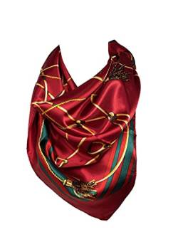 Bullahshah Abstract print multi Farbe Seide Satin Bandana Square Schals Kopftuch (Tiefrot) von Bullahshah