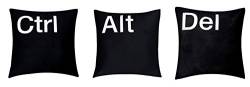 '' Ctrl Alt Del'' Set 3 Premium Qualität Chenille Baumwolle schwarz 16 "X 16" Kissen-Abdeckungen von Bullahshah