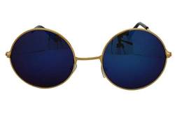 Schöne Unisex Aktuelle Design-Hippie-Stil Brillen Runde Sonnenbrillen Anti-Reflektierende Linse (Blauer Spiegel mit Gold Gestell) von Bullahshah