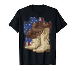 Cowboy Stiefel Amerika Flagge Western Cowboy Hut Cowboy T-Shirt von Bullenreiten Cowboy Rodeo Country Geschenk