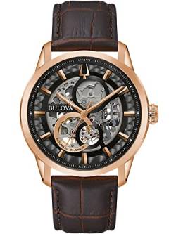 Bulova Herren Analog Mechanisch Uhr mit Leder Armband 97A169 von Bulova