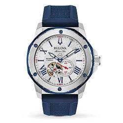Bulova Herren Analog Mechanisch Uhr mit Silikon Armband 98A225, Blau von Bulova