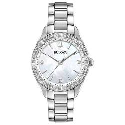 Bulova Klassische Damen-Armbanduhr, Quarz, Diamant, Edelstahl, Silberfarben/weißes Zifferblatt, Classic Sutton von Bulova