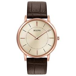 Bulova Ultra Slim 97A126 - Herren Designer-Armbanduhr - Armband aus Leder - Braun/Roségoldfarben von Bulova