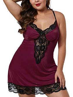 Bunanphy Sexy Dessous für Damen Übergröße Nachtwäsche Spitzenbesatz Braut Babydoll Nachthemd Sets #A Burgundisch XX-Large von Bunanphy