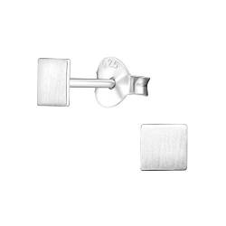 Bungsa .925 SILBER Ohrstecker Quadrat 4mm (Ohrringe Echtschmuck Studs Ohrschmuck Damen Frauen Herren) von Bungsa