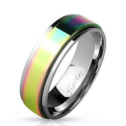 Bungsa 52 (16.6) SPINNER-RING Edelstahl Regenbogen - EDELSTAHLRING silber mit buntem, drehbarem Mittelring - SCHMUCKRING für Damen & Herren/Frau & Mann - dezenter LGBT Gay Pride Rainbow Ring von Bungsa