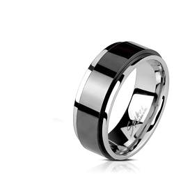 Bungsa 60 (19.1) Spinner-Ring Silber mit schwarzem, drehbaren Mittelteil 8mm aus 316L Edelstahl Unisex Größen 49-72 von Bungsa