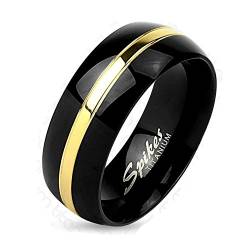 Bungsa 64 (20.4) TITANIUM RING schwarz-gold - Ring aus Titan für DAMEN & HERREN - schwarzer Schmuckring mit Gold Linie - Titan Ringe schwarz - schwarzer TITANRING von Bungsa
