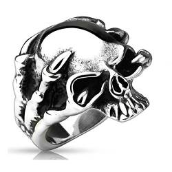 Bungsa 70 (22.3) Drachenklaue Totenkopf Skull Ring Edelstahl silber für Männer 60 62 64 67 70 (Ring Herren Fingerring Edelstahlring Chirurgenstahl Totenkopfring Herrenring Tod Death Gothic) von Bungsa