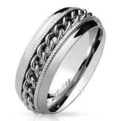 Bungsa 72 (22.9) SPINNER RING Edelstahl silber - Ring für Damen & Herren mit KETTE - drehbarer SCHMUCKRING für Frauen & Männer - EDELSTAHLRING Ketten-Ringe silber von Bungsa
