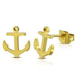 Bungsa Anker Ohrstecker gold - 1 Paar Edelstahl (Ohrringe Ohrschmuck Anchor Marine Sailing Ohrklemmen Damen Frauen Herren Mode Studs Earrings) von Bungsa