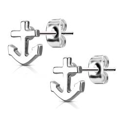 Bungsa Anker Ohrstecker silber 7mm - 1 Paar Edelstahl (Ohrringe Ohrschmuck Anchor Marine Ohrklemmen Damen Frauen Herren Mode Studs Earrings) von Bungsa