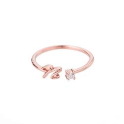 Bungsa Buchstaben Ring roségold Zirkonia-Kristall aus Metall - biegbarer Fingerring/Zehenring Toering für Damen, Kinder & Herren - N von Bungsa