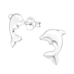 Bungsa Damen-Ohrstecker DELFIN aus STERLING SILBER 925 - maritimes Ohrringe Set mit DELFIN für Damen & Kinder - 1 Paar silberne Ohrringe zum Stecken - edler Ohrschmuck mit Delfin von Bungsa