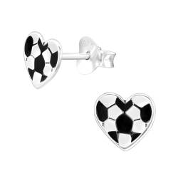 Bungsa FUSSBALL Herz Kinder-Ohrstecker 6mm aus .925 Sterling Silber - niedliches Ohrringe SET mit Fußball - für Jungs und Mädchen von Bungsa