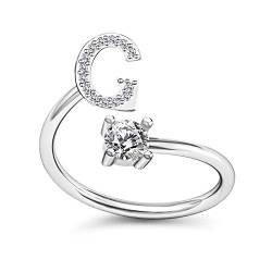 Bungsa G Ring Buchstabe - BUCHSTABEN RING silber mit Kristallen - biegbarer Fingerring/Zehenring Toering für Damen, Kinder & Herren von Bungsa