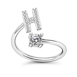 Bungsa H Ring Buchstabe - BUCHSTABEN RING silber mit Kristallen - biegbarer Fingerring/Zehenring Toering für Damen, Kinder & Herren von Bungsa