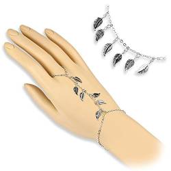Bungsa Handkette silber mit Blätter Charms für Damen (Armband Fingerring Fingerkette Handschmuck Slave- Kette Leaf) von Bungsa