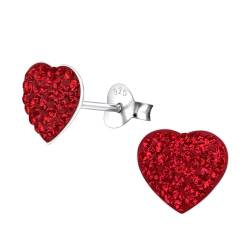 Bungsa Herz- Ohrstecker mit roten Kristallen aus .925 Sterling Silber von Bungsa