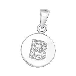 Bungsa KETTEN-ANHÄNGER RUND mit Buchstaben und Kristallen aus .925 Sterling Silber - Buchstabe B von Bungsa