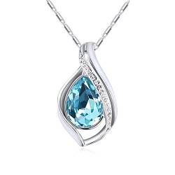 Bungsa Kette "BLUE TEAR" Damenkette silberfarben 45cm - offener Anhänger mit wasserblauem KRISTALL in Tropfen Form und klarem Strass - Halskette Frauen blau - necklace silver crystals drop blue von Bungsa