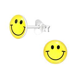 Bungsa Kinder Ohrstecker fröhlicher SMILEY silber/gelb aus .925 Sterling Silber von Bungsa