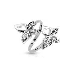 Bungsa Mittelring Schmetterling mit Stein Silber Zehenring für Damen (Zehring Fussschmuck Fussring Toe-Ring Nail Ring Mittelring Nagelring biegbar verstellbar) von Bungsa