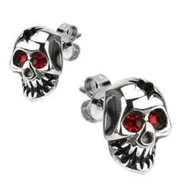 Bungsa Ohrstecker TOTENKOPF Kristall Damen & Herren silber rot - Ohrringe mit TOTENSCHÄDEL & Stein - nickelfreier EDELSTAHL Ohrschmuck für Frauen & Männer - rockige Skull Earstuds mit Totenkopf von Bungsa