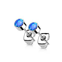 Bungsa Ohrstecker mit rundem 4mm Opalstein aus Titan Unisex - Opal Blue von Bungsa