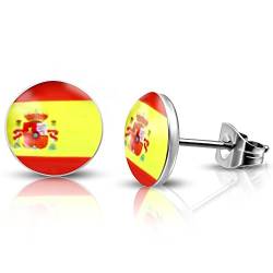 Bungsa SPANIEN Flagge Ohrstecker 10mm - 1 Paar Edelstahl (Ohrringe Ohrschmuck Ohrklemmen Damen Frauen Herren Spain Fussball EM WM Mode Studs Earrings) von Bungsa