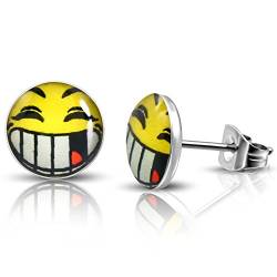 Bungsa Smiley Emoji Ohrstecker silber 7mm - 1 Paar Edelstahl (Ohrringe Ohrschmuck Ohrklemmen Damen Frauen Herren Mode Studs Earrings) von Bungsa
