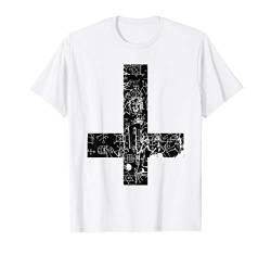 Umgedrehtes Kreuz - Hexen Kreuz mit Schwarze Magie Symbole T-Shirt von Bunter Hund Coole Katze Lustige Statement Sprüche